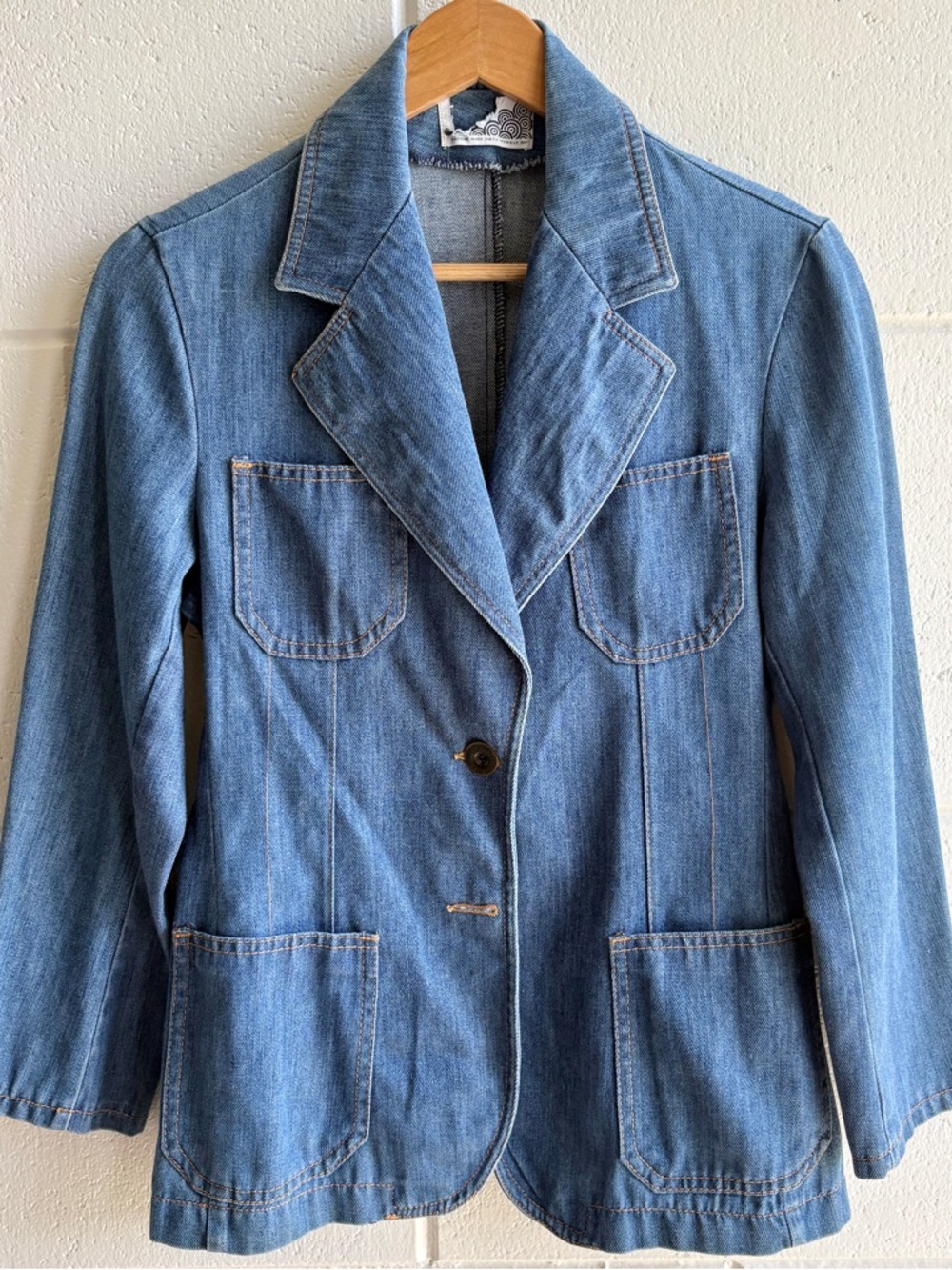Vintage Militaires Equipments Denim BlazerJacket Size XS Blue Wash Patch Pocket
